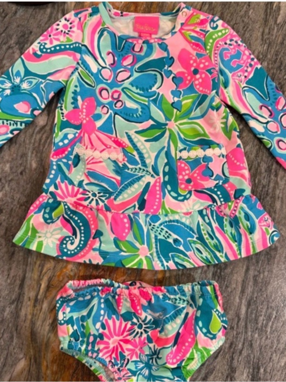 Lilly Pulitzer Girls Floral Tunic & Bloomer Set - Pink, Blue, Green
